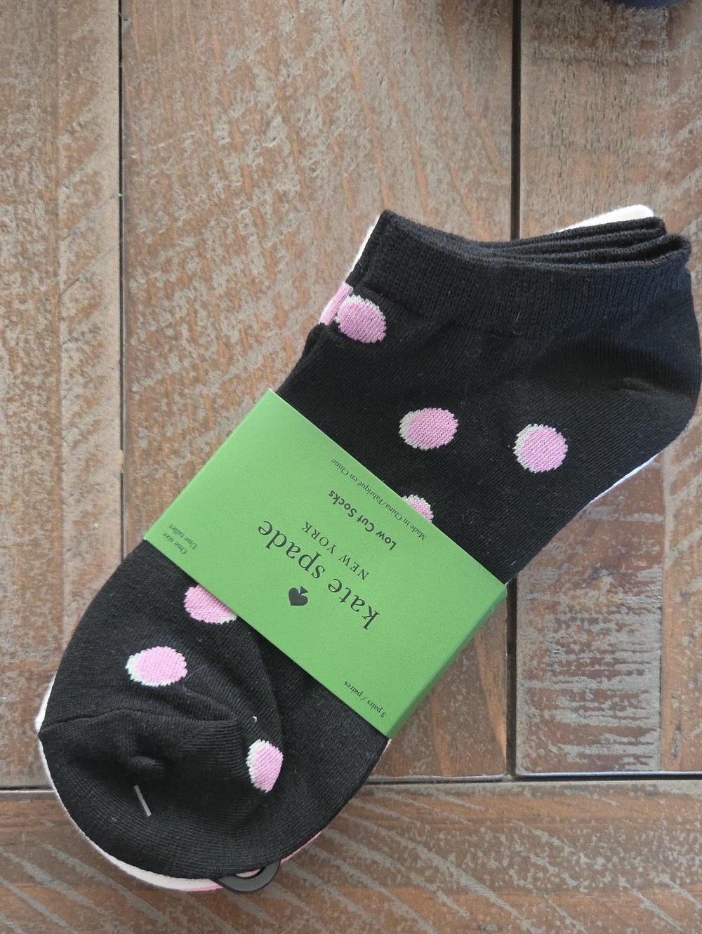 3 Pack Kate spade Black Low-Cut Socks with Pink, White, Black